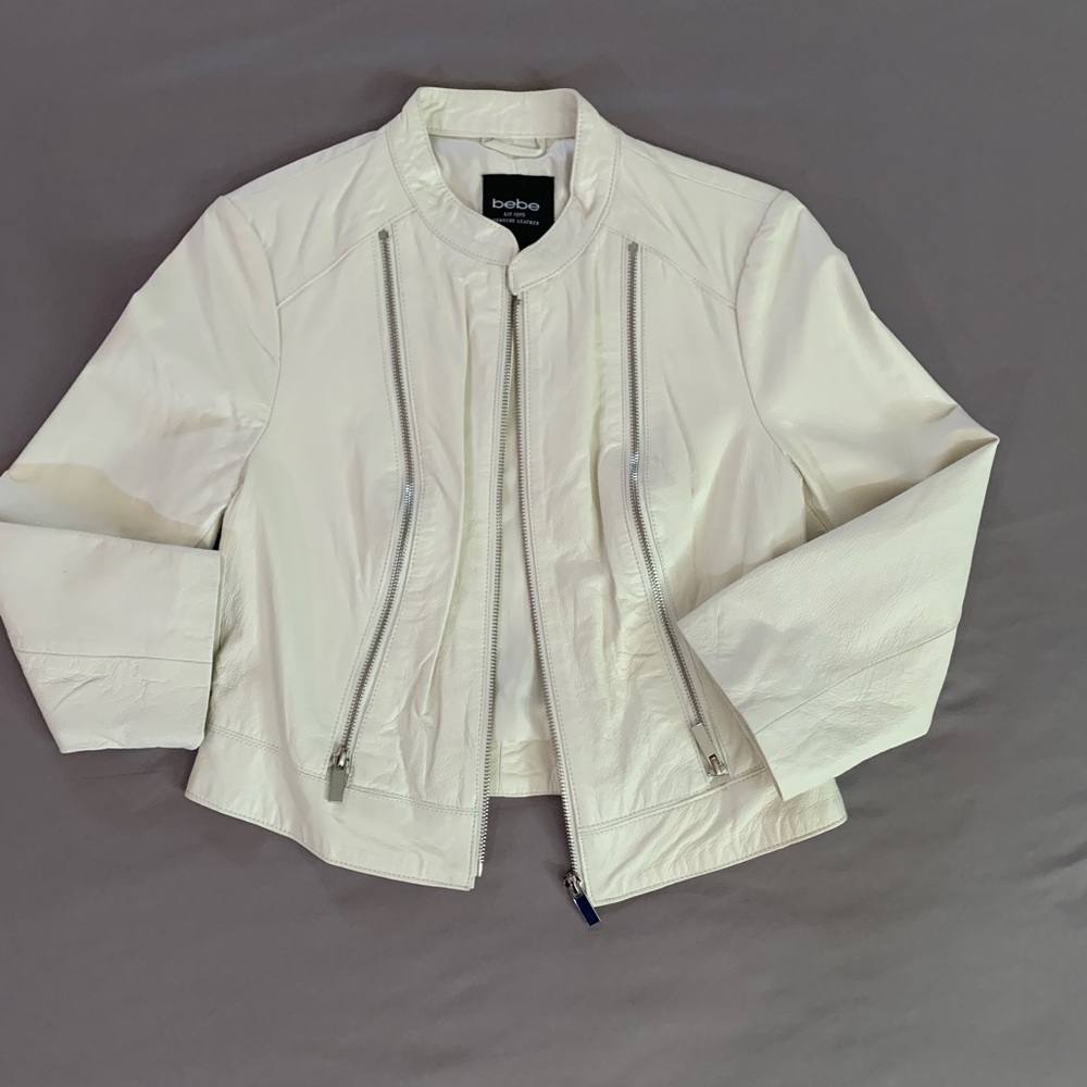 Y2k Bebe Women's white Leather Jacket sz Medium